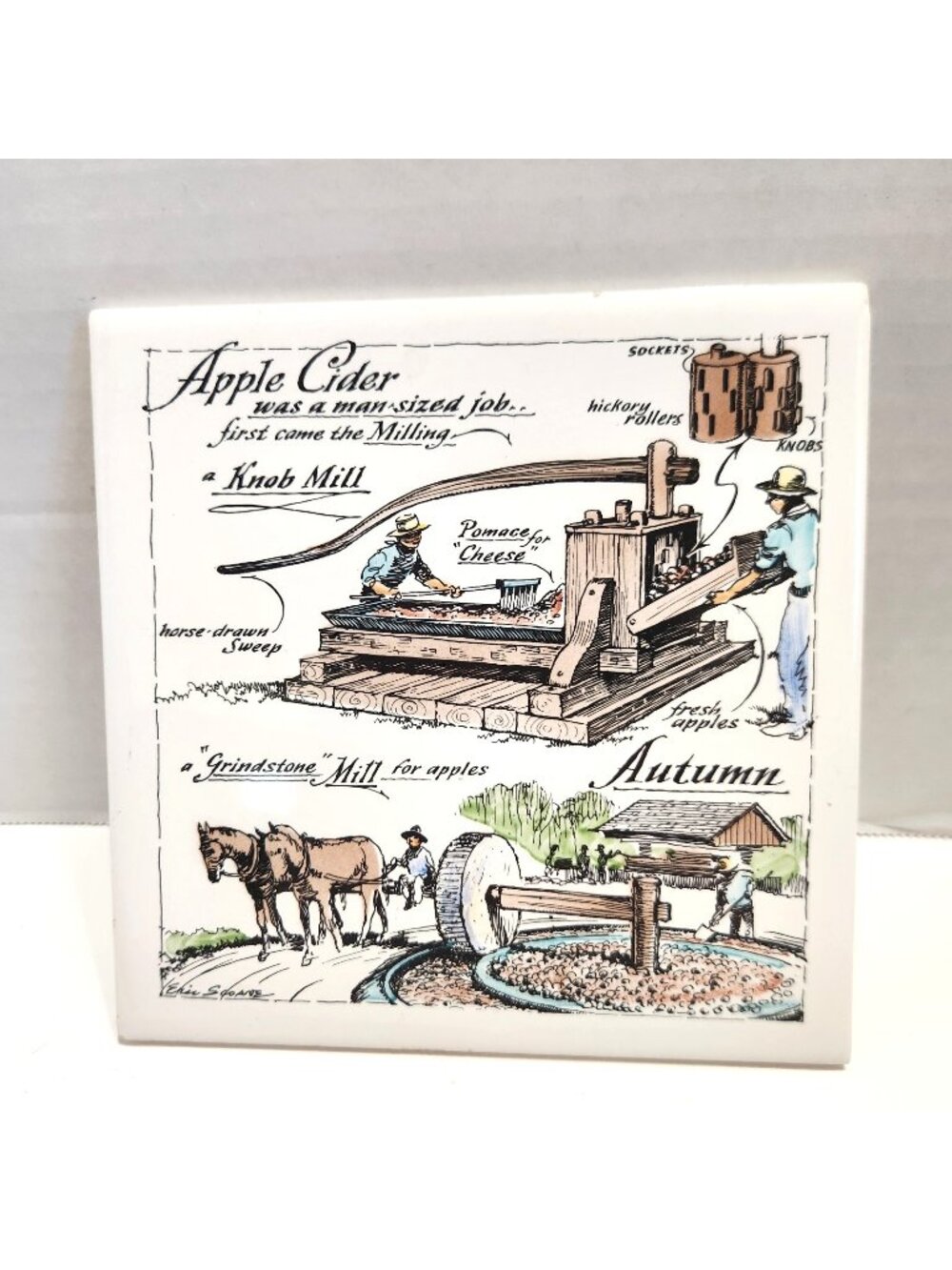 Delano Studio Apple Cider Trivet Vintage Cork Back Kitchen Art USA Fall READ